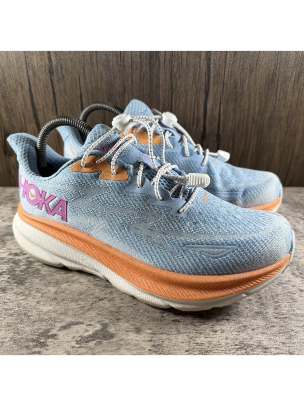 Hoka One One Clifton 9 WIDE Shoes Womens Size 8 Blue Running Sneakers 1132211